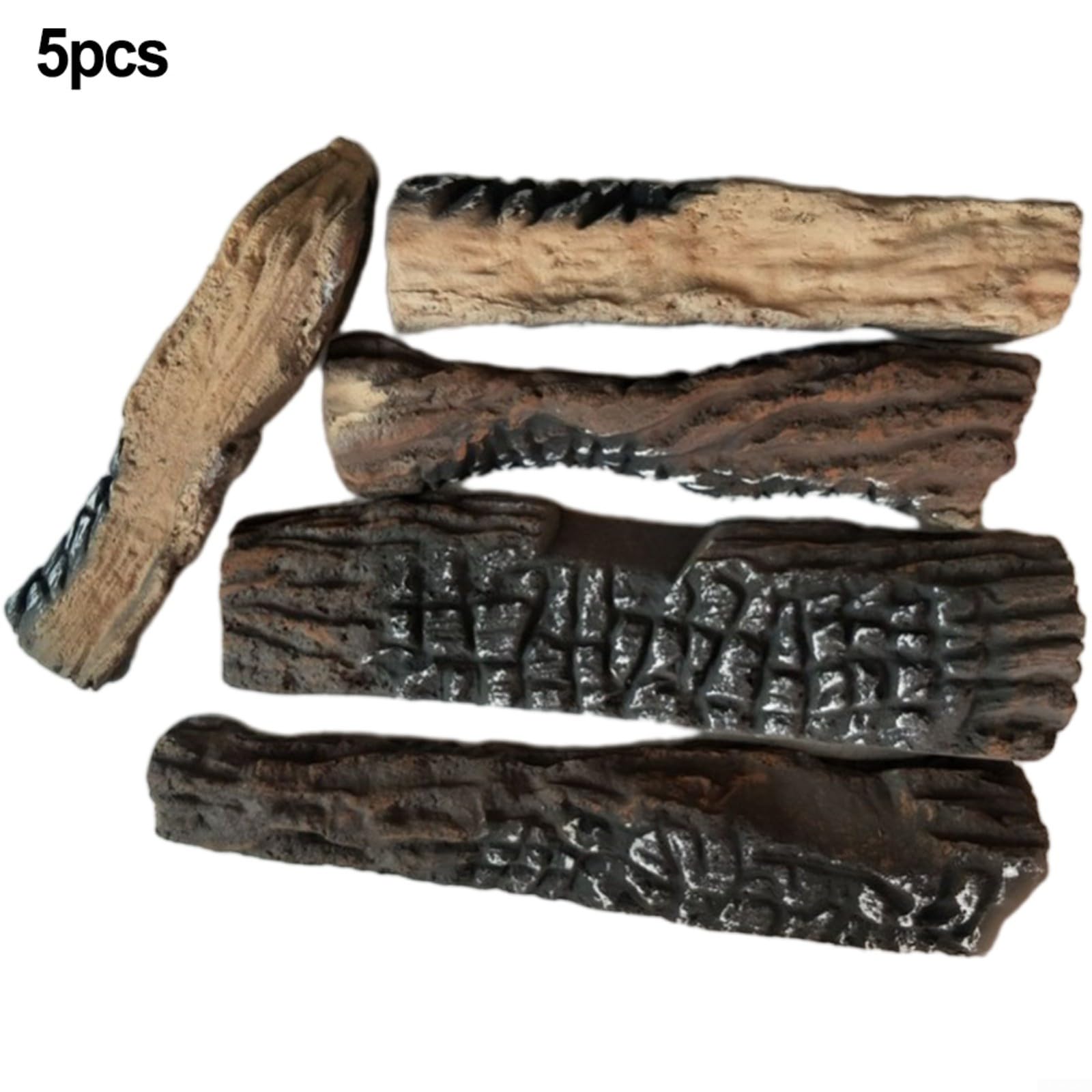 Lot de 5 grandes bûches de bois décoratives pour cheminée à gaz, en céramique, compatible avec les cheminées au bioéthanol, texture naturelle, bûches légères