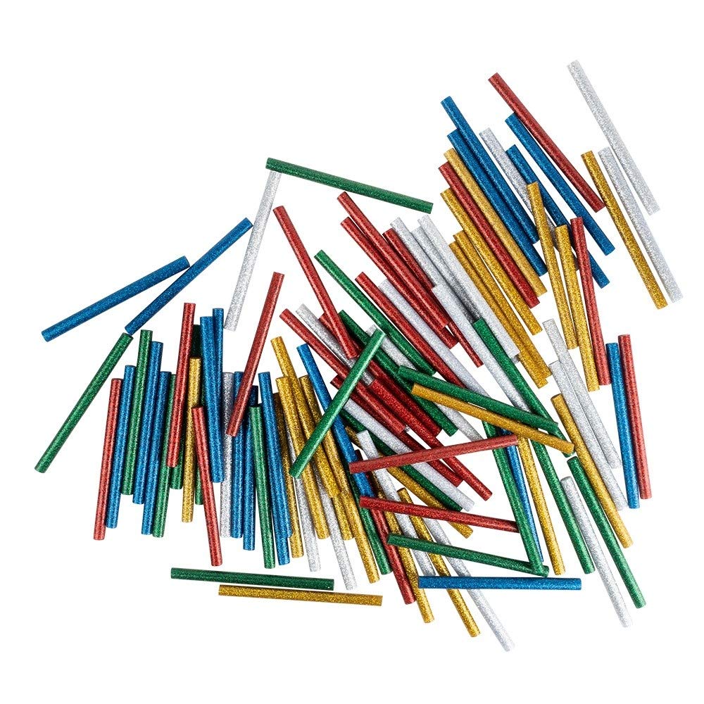 Ideen mit Herz Cartucce universali per colla a caldo | stick di colla a caldo per piccole pistole | stick di colla a caldo | Ø 7 mm | 10 cm di lunghezza | 100 pezzi (5 colori con glitter | argento,