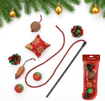 Y lba  Temal  Kedi Oyuncak Seti 8 Par a   Zilli ve H rt l  Toplar,  pli Fareler, Pelu  Noel Yast    Kedi ve Evcil Hayvanlar  in Noel Konsept E lenceli Oyun Seti