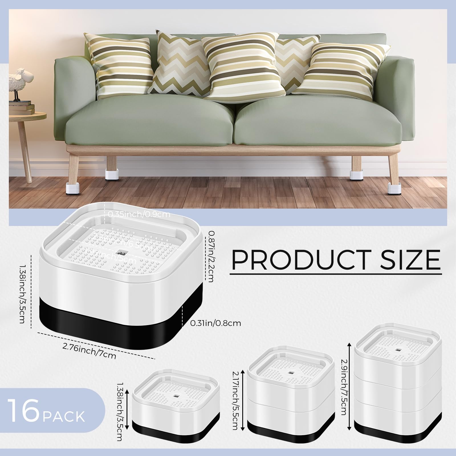 Ecally Bed Risers (Set of 16) Adjustable Furniture Risers 3 inch Heavy ...