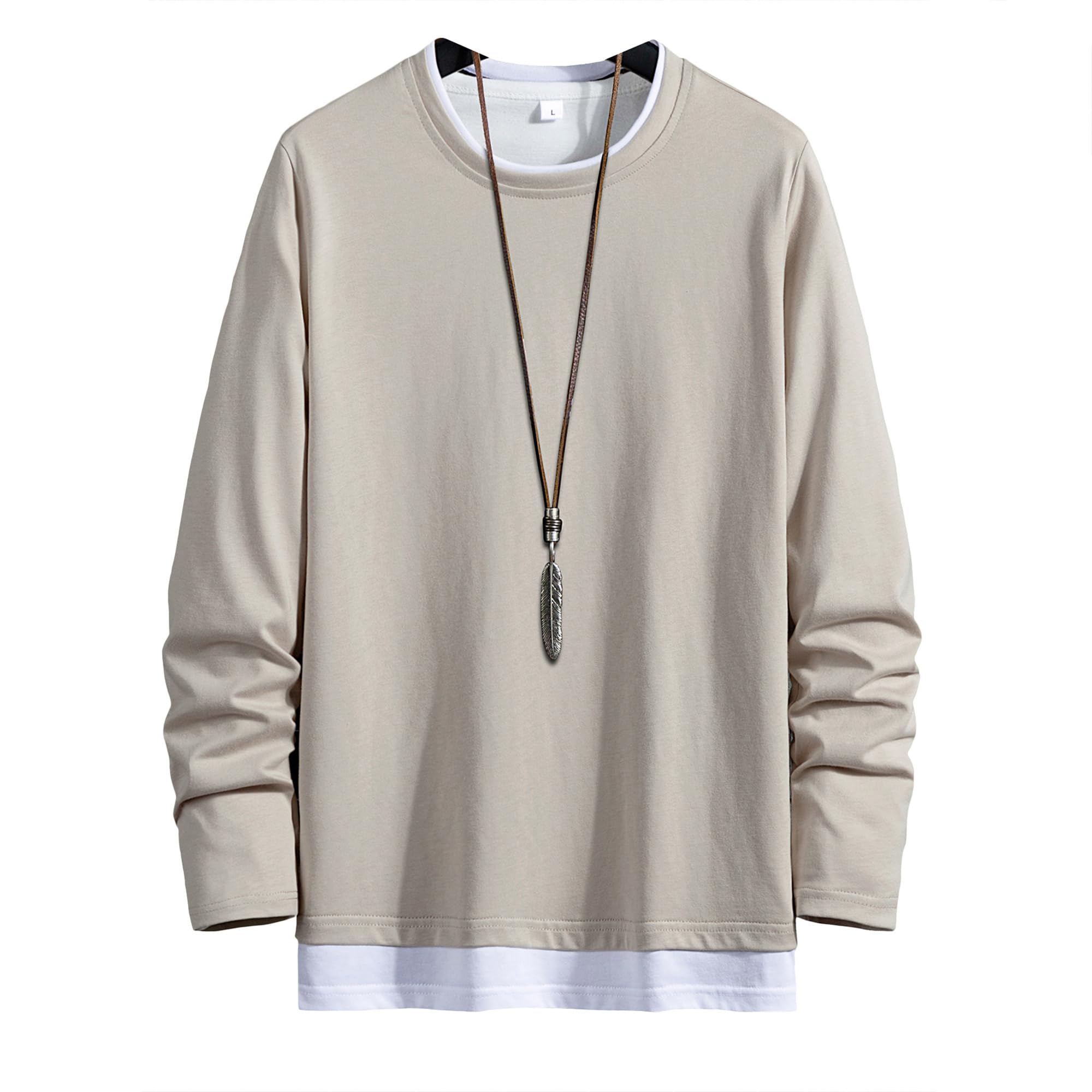 [W Wonyo] 長袖 Tシャツ メンズ 秋服 重ね着風 ロングtシャツ 配色切替 ティーシャツ おしゃれ ロンt 大きいサイズ ろんてぃー 人気 ロンティー 快適 トップス 綿100 カットソー かっこいい服 ながそで てぃーしゃつ 春 秋