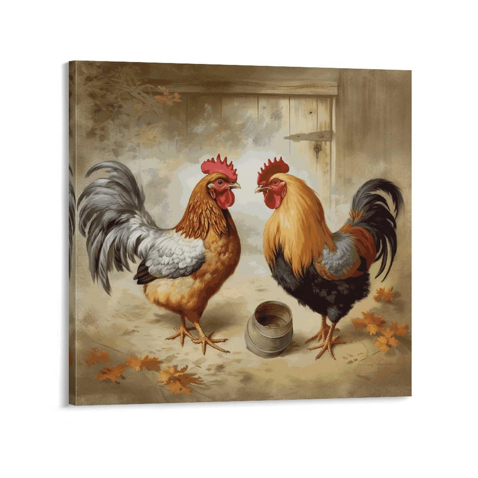 KLOPH Chicken And Rooster Print Canvas Wall Art for Living Room 10x10inch Modern Artwork Painting for Bathroom Hanging Canvas Prints Aesthetic Wallart for Bedroom Kitchen Office Wall Decor
