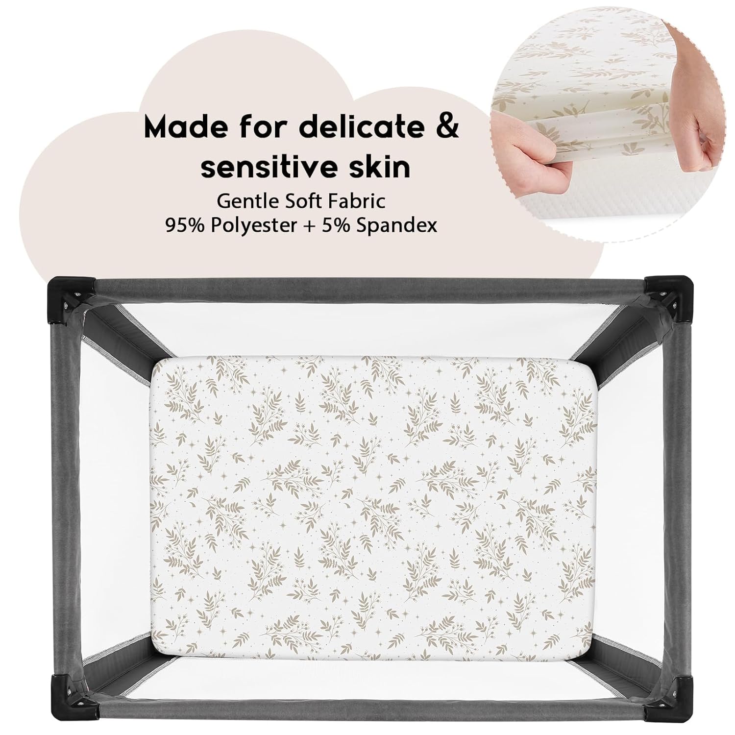 Yoofoss Pack and Play Sheets Fitted, Mini Crib Sheets 2-Pack for Pack N Play Mattress, Stretchy Playard Sheet, Soft and Breathable Brown+Leaf - Image 2