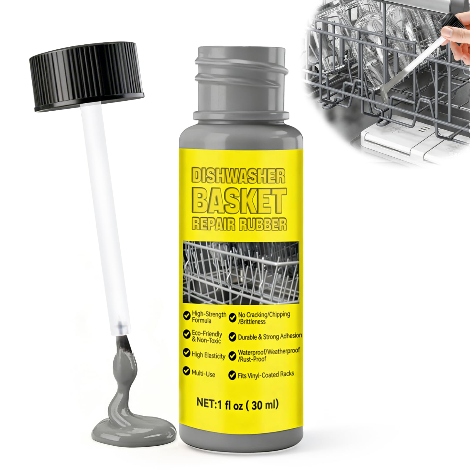Spülmaschinenkorb Rost Reparatur, Geschirrkorb Reparatur Weiss Flüssigkunststoff, Rostschreck für Spülmaschine-Flüssige Abziehbare Gummibeschichtung-30ml (Grau) - 1