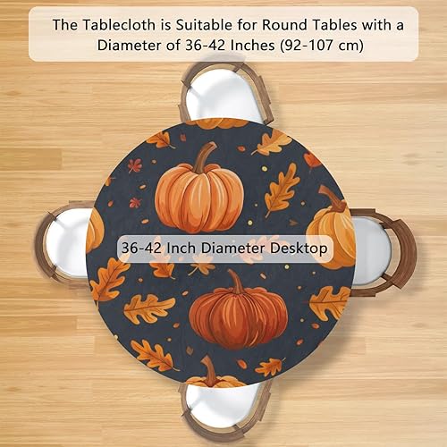 Vista 281 de Pardick Mantel redondo elástico con diseño de hojas de otoño, mantel redondo ajustable de 36 a 42 pulgadas, mantel circular impermeable, lavable