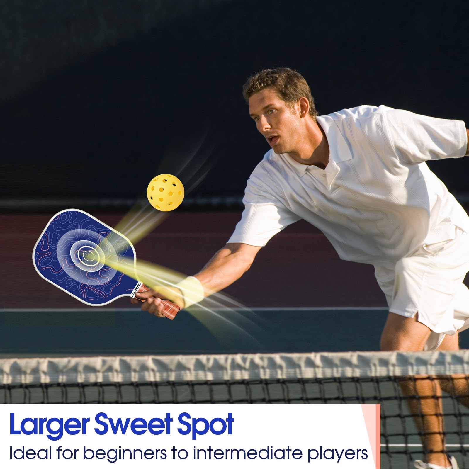 Set di 2 pagaie per pickleball, in fibra di vetro, leggere, con 4 palline da pickleball, 2 raccoglitori per pickleball e borsa in rete lavabile, per principianti/intermedi