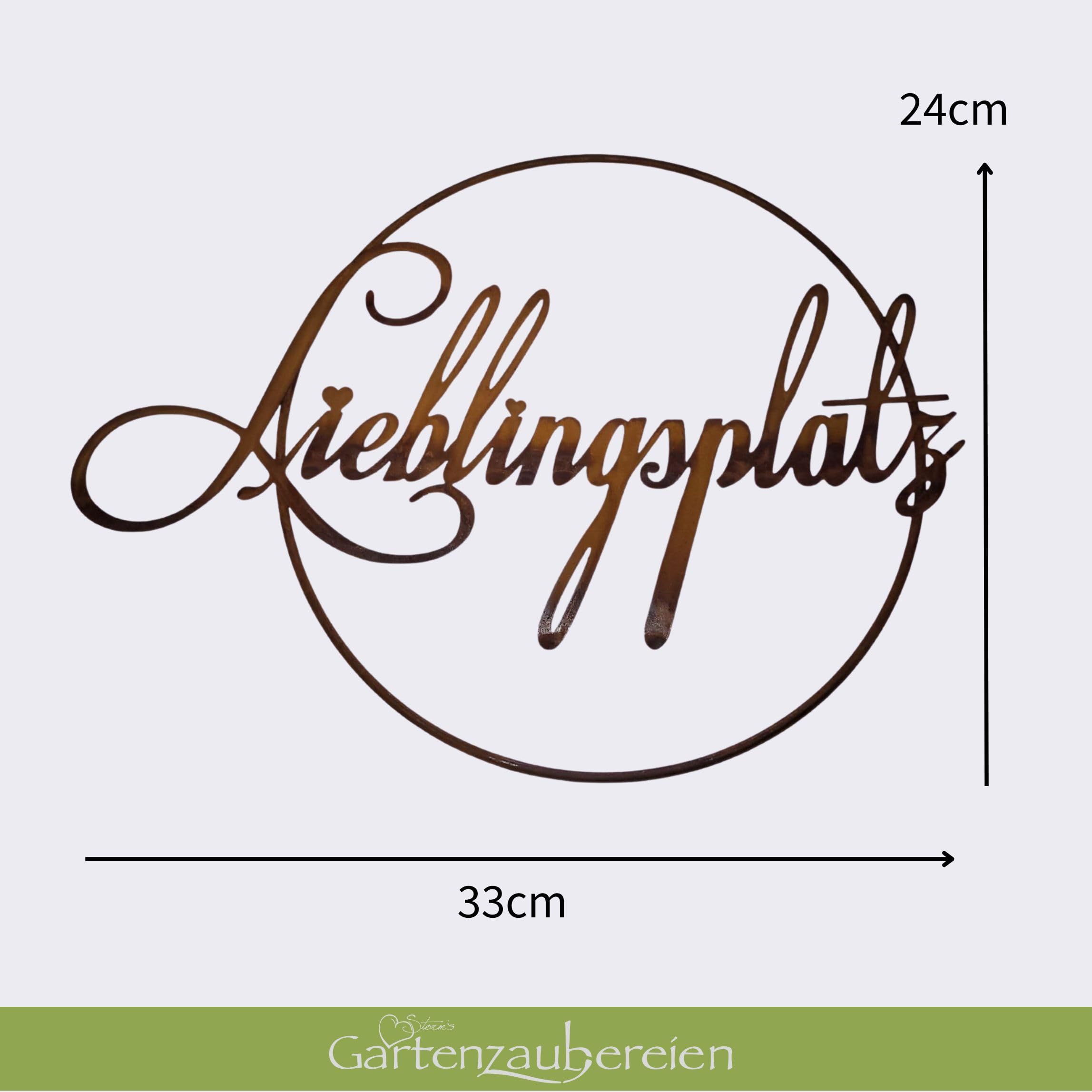 Rostschild Lieblingsplatz im Ring in Rostoptik Türkranz Metall 33cm x 24cm zum Hängen Schriftzug Rostdeko