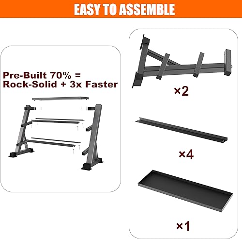 Miniatura 5 de Estante para mancuernas de 3 niveles, capacidad de 1200 libras, para pesas rusas y gimnasio en casa, organizador de almacenamiento de pesas sin