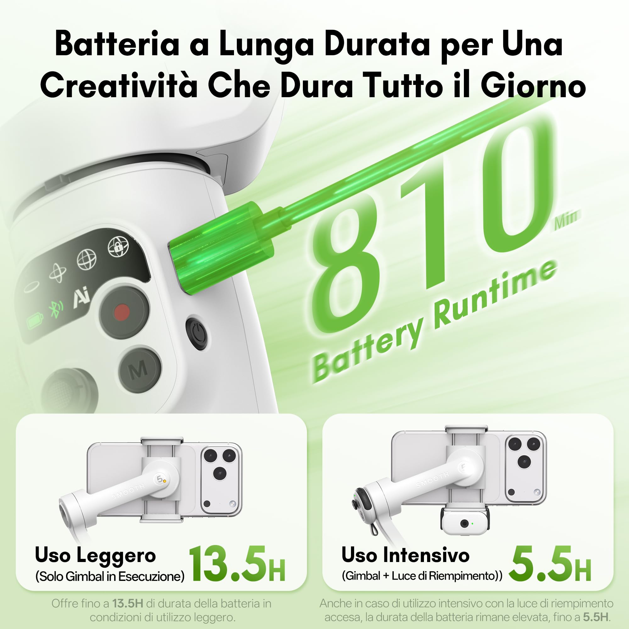 ZHIYUN Smooth Q5 Ultra Combo[Ufficiale]Stabilizzatore Smartphone, Tracciamento AI, Comando Vocale, Telecomando, Luce di Riempimento/Asta di Prolunga/Treppiede, Batteria da 13.5h, Gimbal per Telefono
