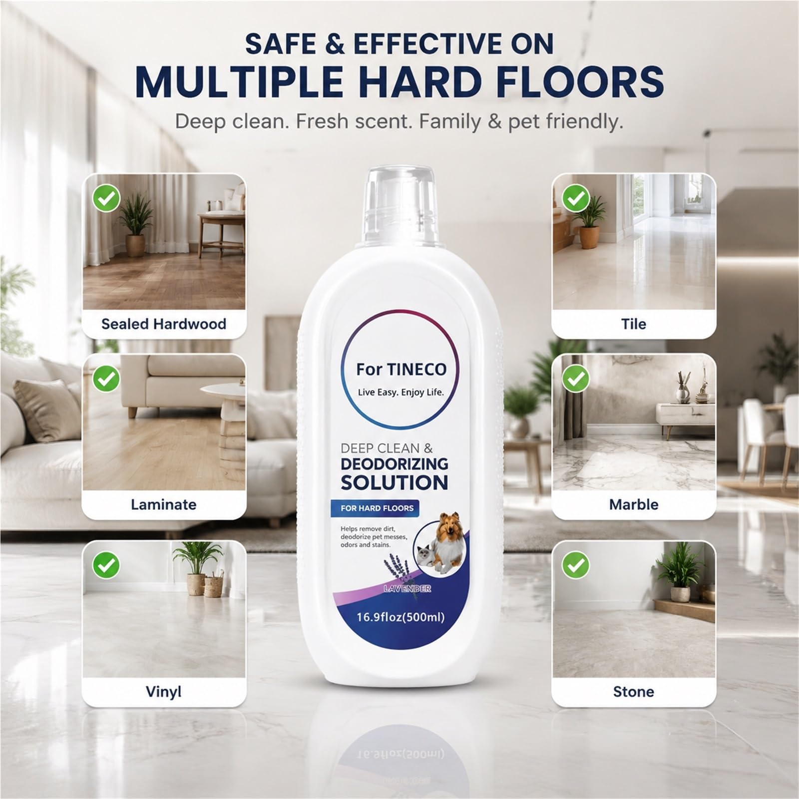 Reinigungsflüssigkeit for Böden Kompatibel mit Tineco iFLOOR/FLOOR ONE | 500 ml 5er-Pack Konzentrierter Lavendelduft pH-neutrale Formel Sicher for Haustiere & Kinder for Nass-/Trockensauger & Wischm