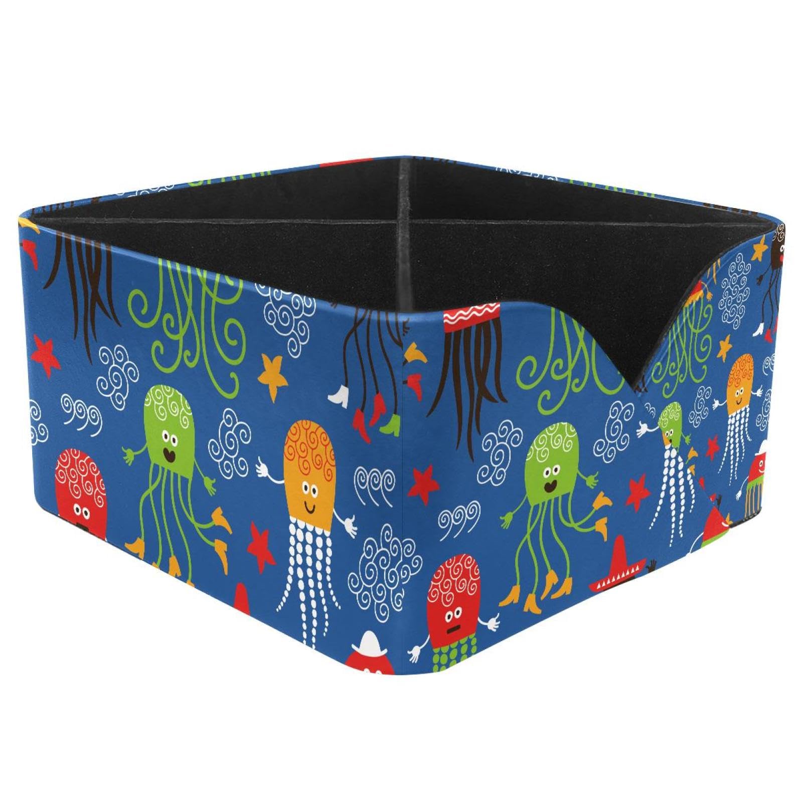 KengjuTesu Cute Jellyfish Pattern Desktop Organizer Pen Holder, Rectangular Pencil Cup for Office, Study and Makeup Stations
