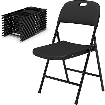 Folding Chairs, Plastic Foldable Chair, Outdoor Plastic Sturdy Metal Folding Chairs, Heavy Duty Foldable Commercial Seating for Picnic, Party, Patio 10 Pack Black