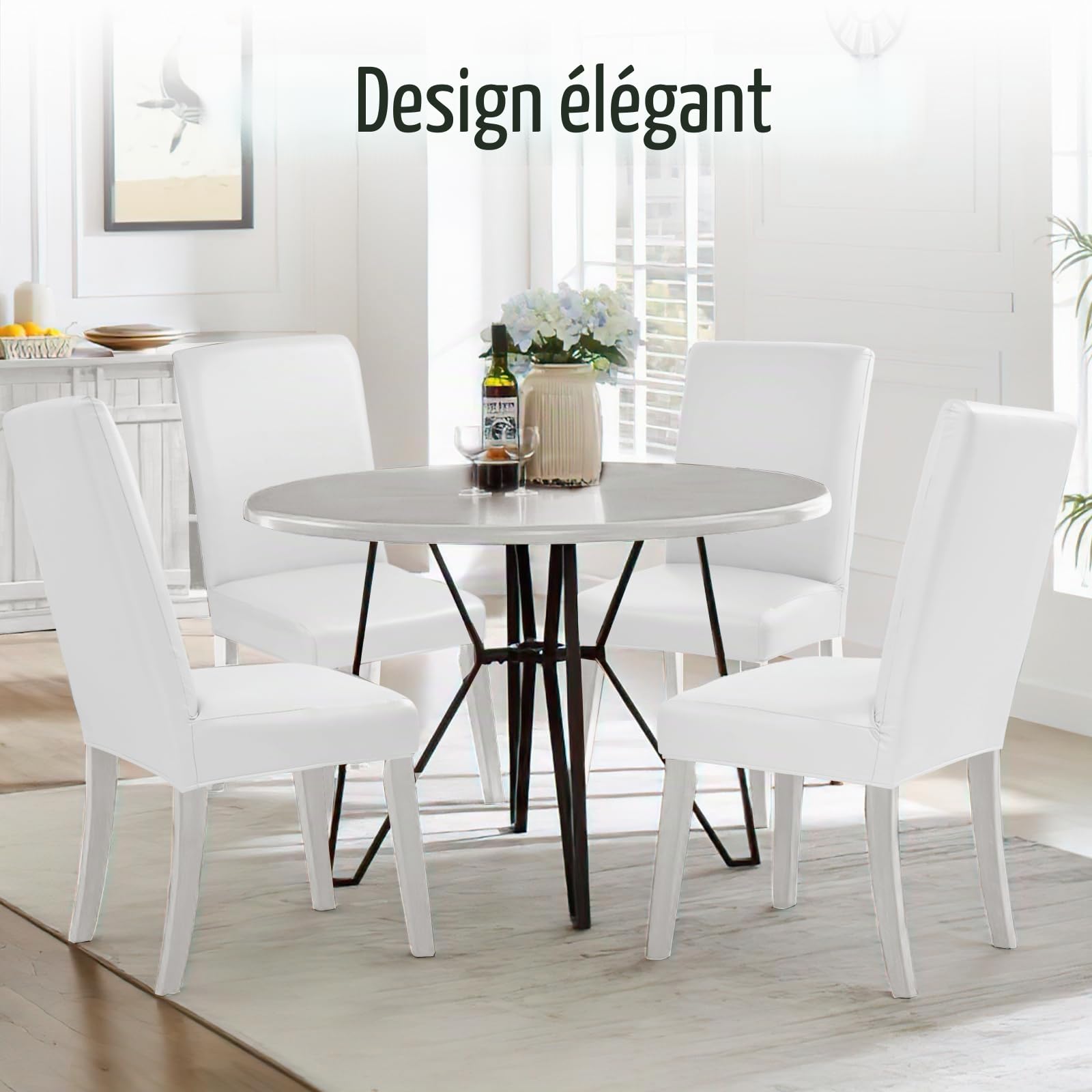 Alishomtll Lot de 4 housses de chaise en similicuir extensible imperméables et lavables pour chaises de salle à manger, cuisine, restaurant, hôtel, mariage (blanc)