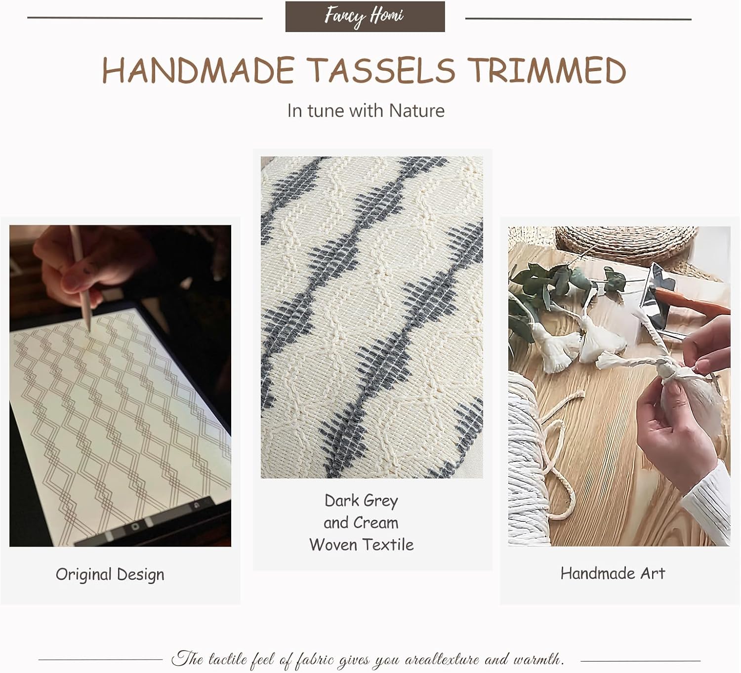 Fancy Homi Set of 2 Neutral Grey Farmhouse Lumbar Decorative Throw Pillow Covers 12x20 Inch for Couch Bed Chair, Vintage Country Rustic Retro Room Decor, Soft Rectangle Cushion Case with Tassels - Image 5