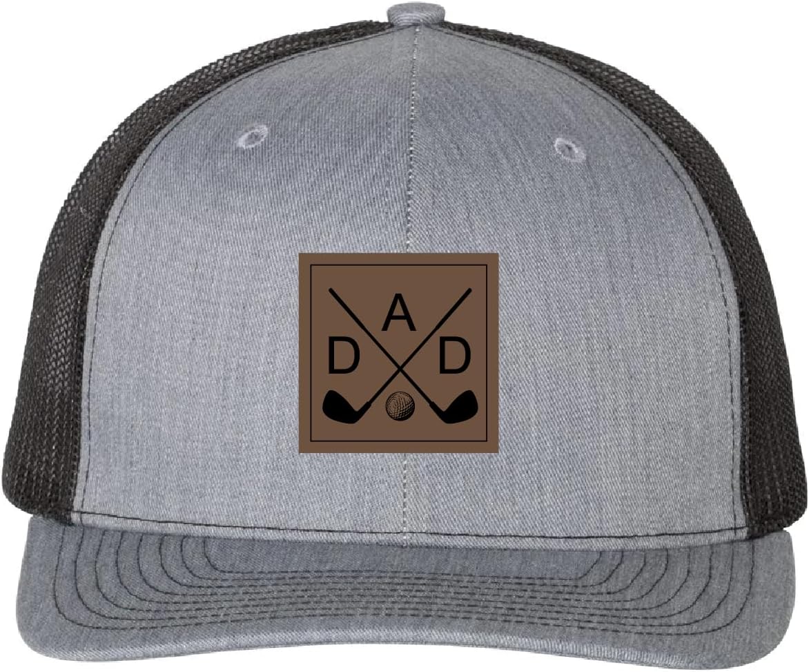 Dad Golf Hat, Leatherette Richardson 112 Trucker Cap, Golf Dad Hat, Heather Grey/Black