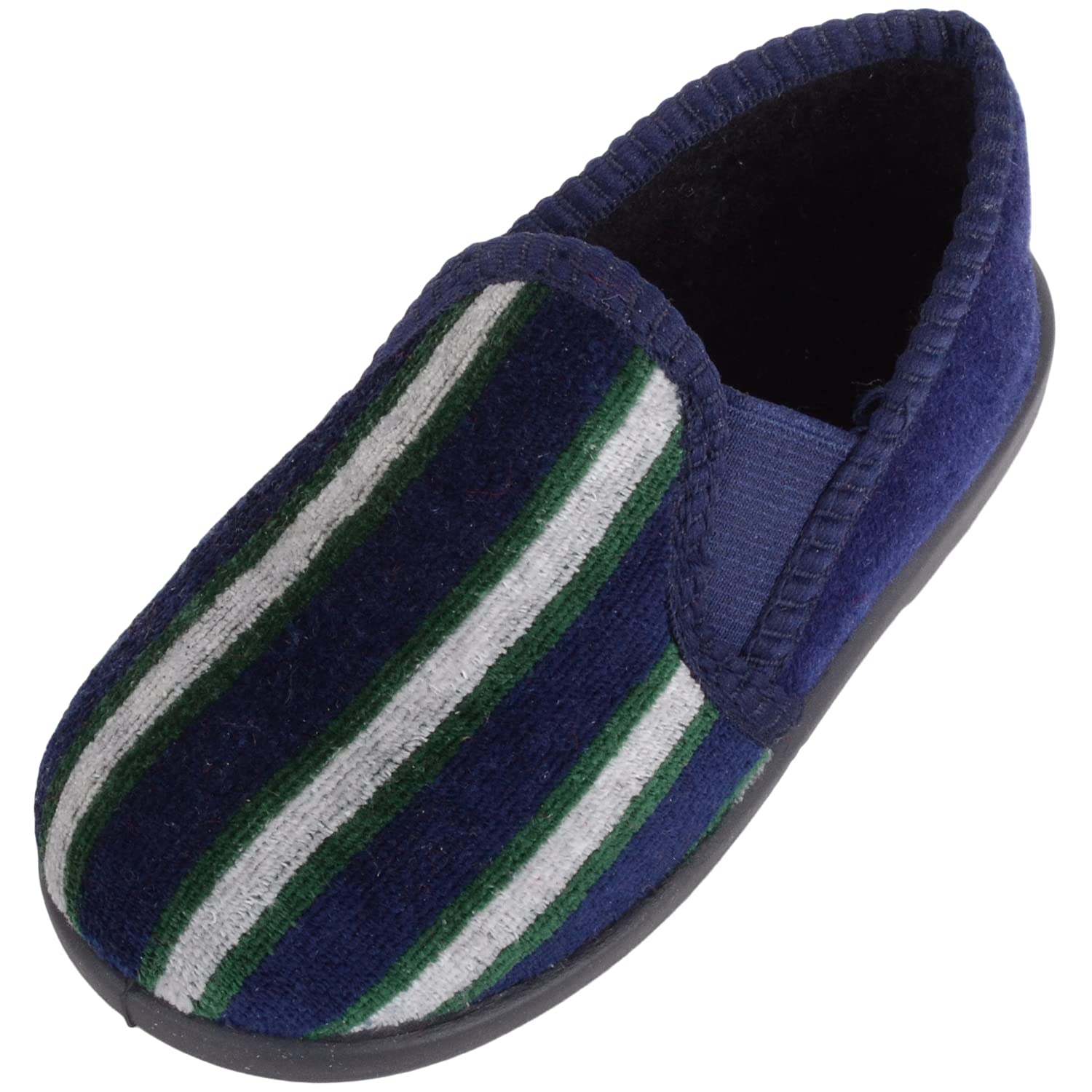ABSOLUTE FOOTWEAR Childrens Kids Infant Slip On Striped Winter Slippers with Twin Gusset - Navy - US Infant 7
