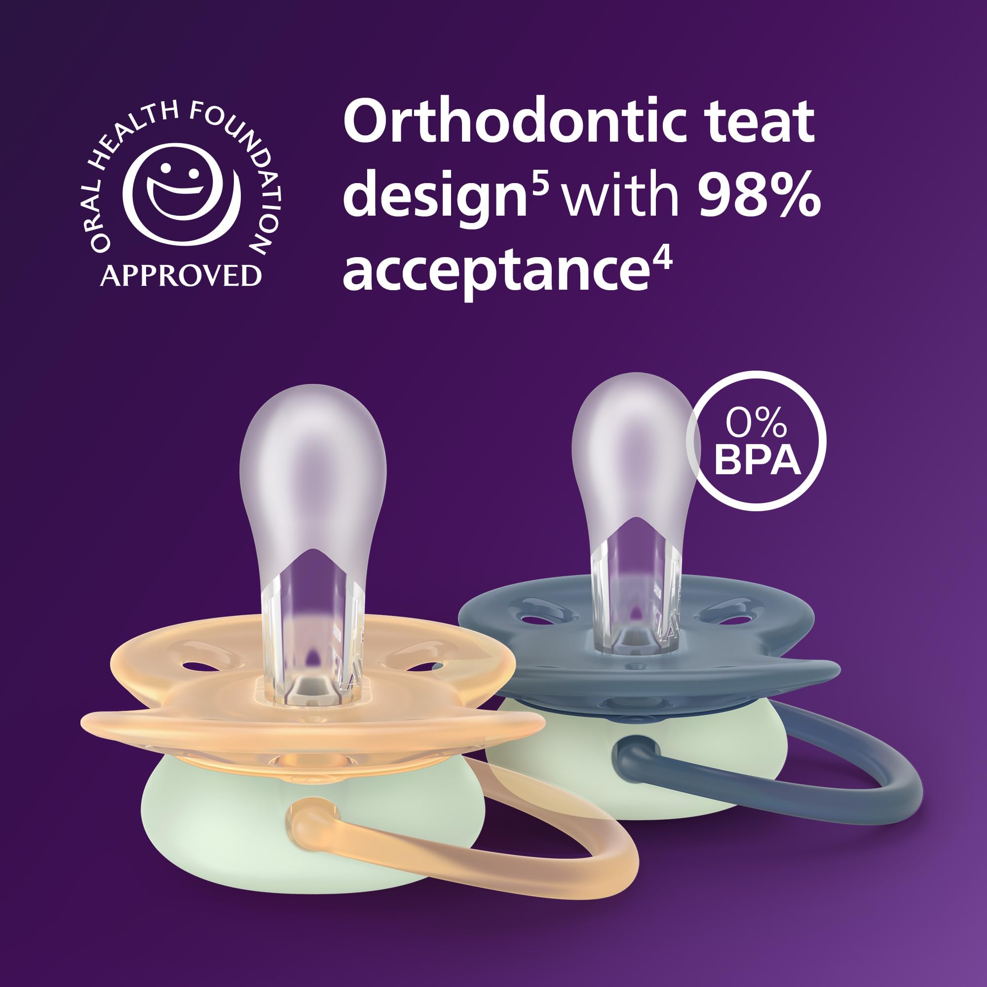 Philips Avent Ultra Soft Day & Night Soothers, Orthodontic Design, for Babies 6-18 Months, Glow in The Dark - Image 3