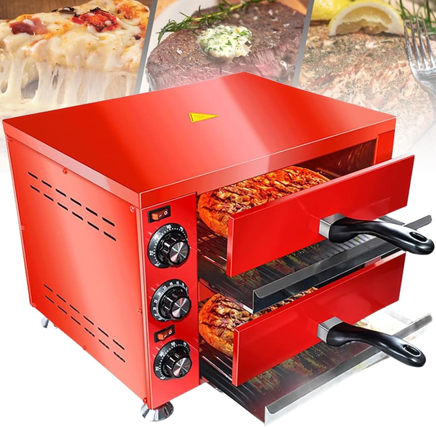 Electric Pizza Oven, 12" Double Decker Countertop Oven with 60-min Timer, Multipurpose Design for Home and Commercial Use, 4 Large Heat Tubes