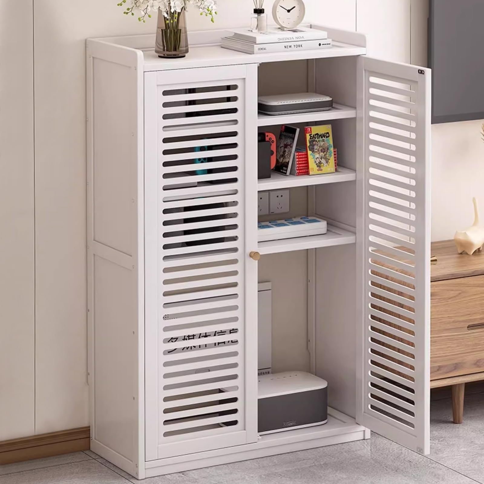 DECAKE Floor Standing Router Storage Cabinet with Multi-Layer Shelves, Invisible WiFi Modem Hider for Home and Office Organization