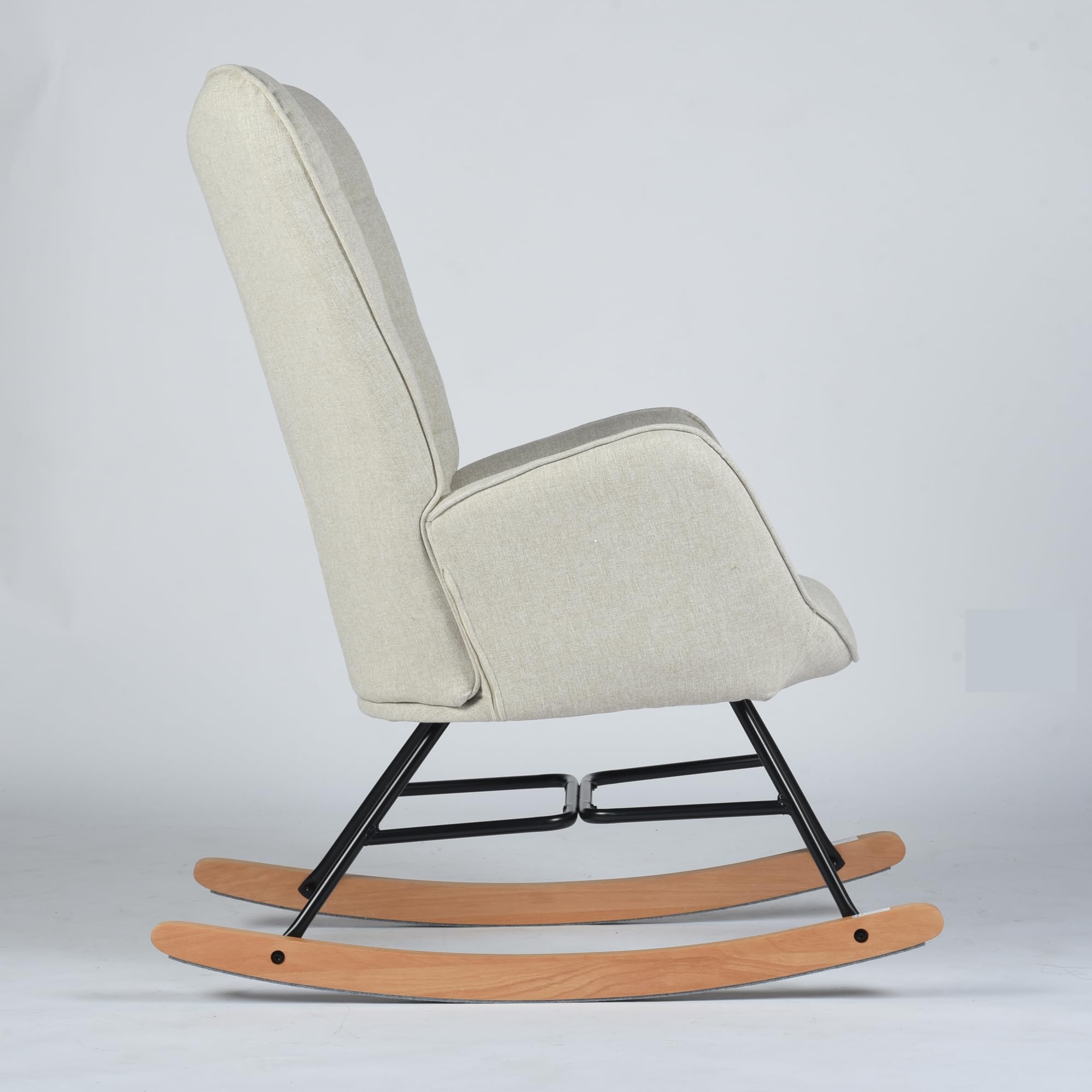 MEUBLE COSY Poltrona Relax, Sedia a Dondolo Confortevole in Tessuto con Gambe in Legno e Metallo per Soggiorno