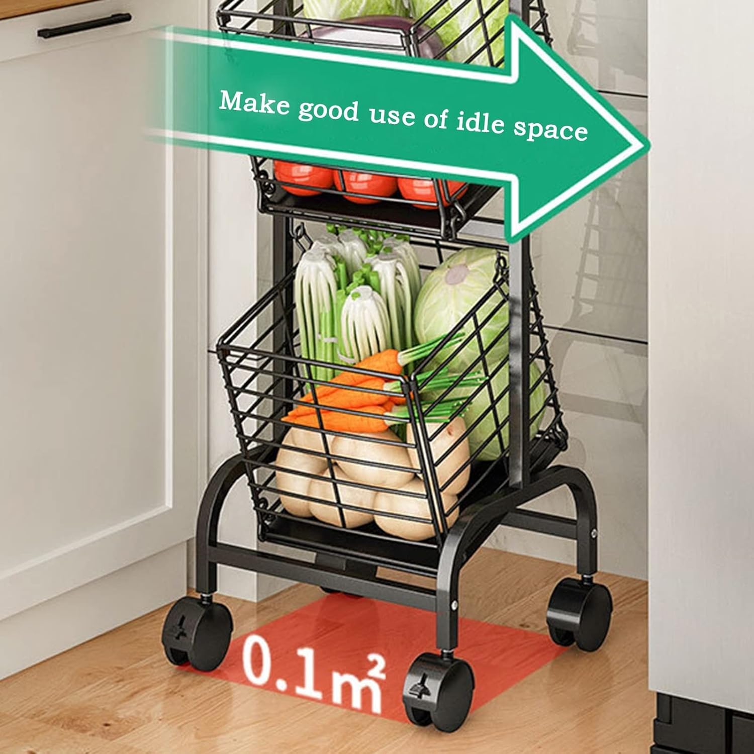 キッチン収納ラック キッチン収納ラック 野菜ラック 多層可動収納バスケット 仕分け雑貨 スナックバスケット 取り外し可能 ホームオー