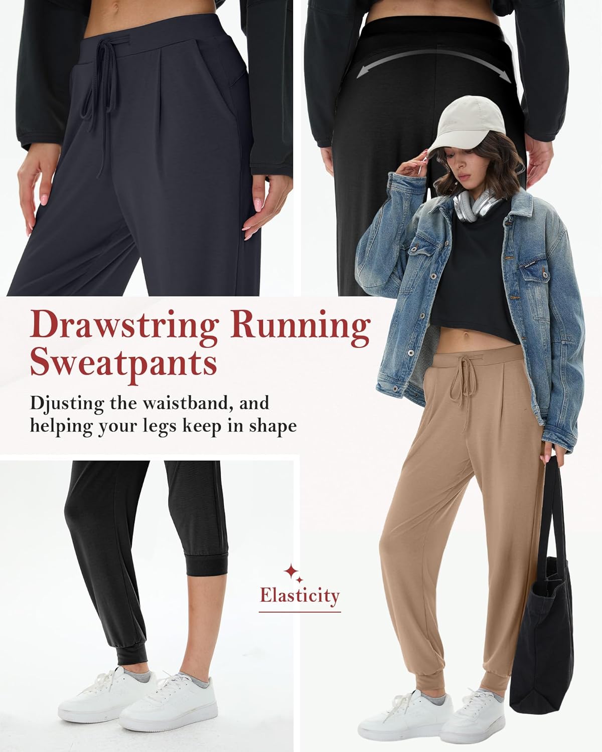 3 Pack Women's Yoga Joggers Pants, Drawstring Running Sweatpants with Pockets Lightweight Workout Lounge Pants - Image 4