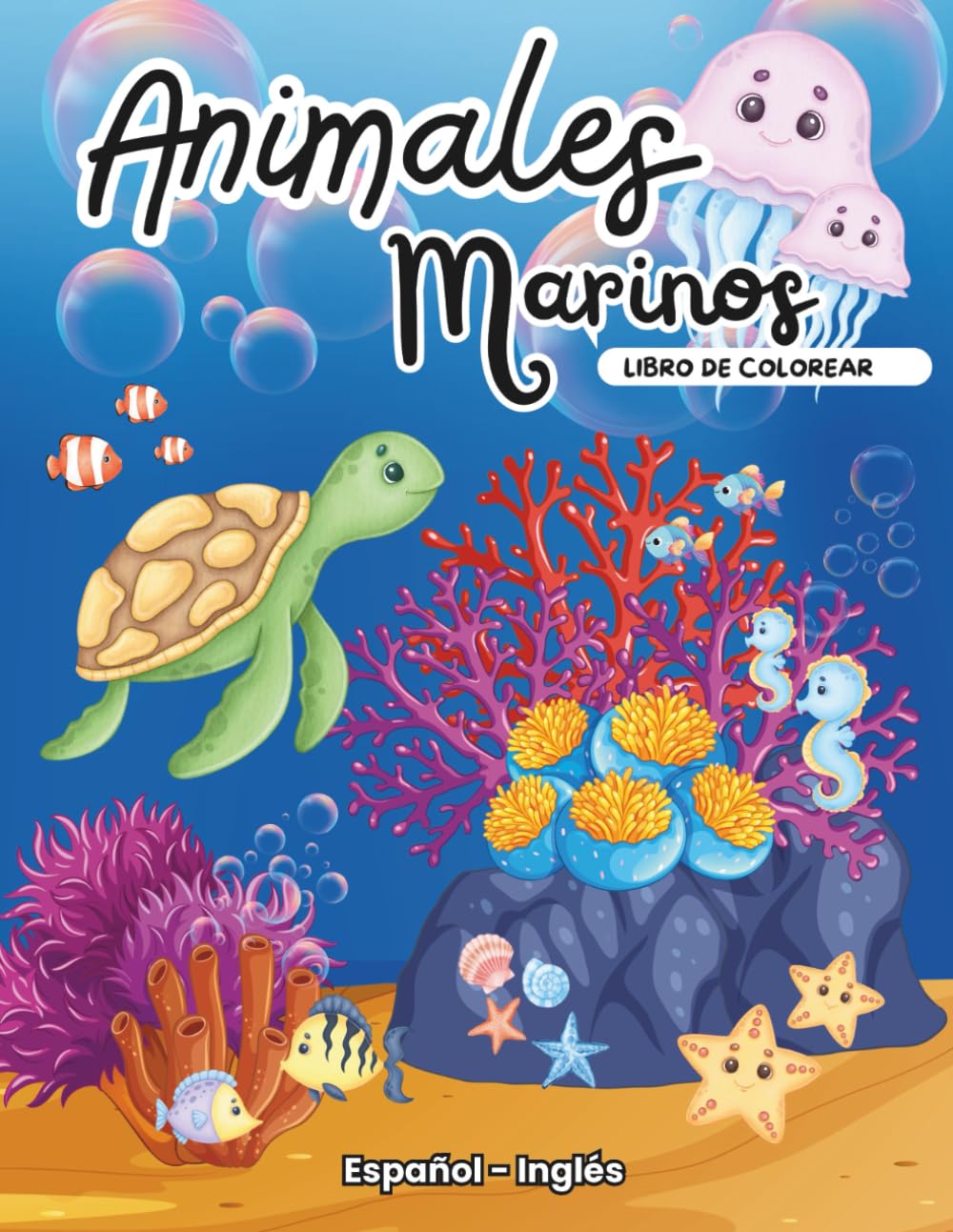 Animales Marinos: Libro de colorear educativo para niños y niñas / Aprende los animales marinos en Español & Inglés