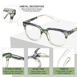 CHOFILORD 6 Pack Fashion Reading Glasses for Women Men Blue Light Blocking Oversized Square Readers with Spring Hinge (6 Pack Colorful, 1.25)