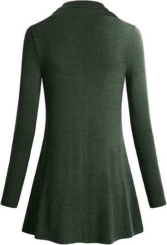 Miniatura 2 de Miusey - Camiseta tipo túnica con manga larga y cuello drapeado para mujer, blusa informal y ajustada que favorece la figura