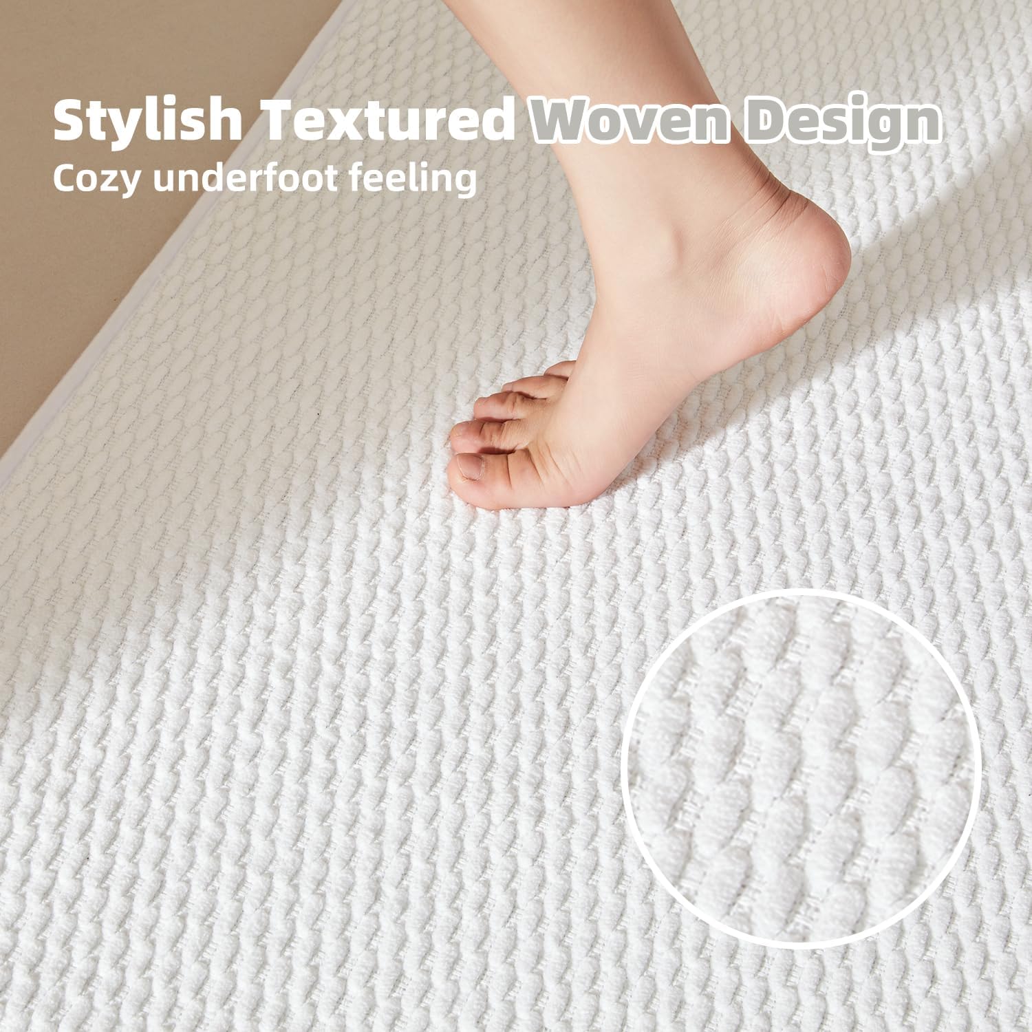 Bathroom Rugs Non Slip Washable, Super Absorbent Thin Bath Mat Small Quick Dry Low Pile Bathroom Rug, White 16"x24" / 1'4" x 2' - Image 3