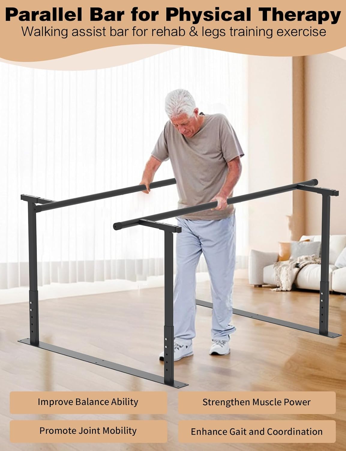 YEEZOO Parallel Bars for Physical Therapy 7FT, Adjustable Height & Width Walking Assist bar for Rehabilitation & Walking Balance Issues(7FT/214cm)