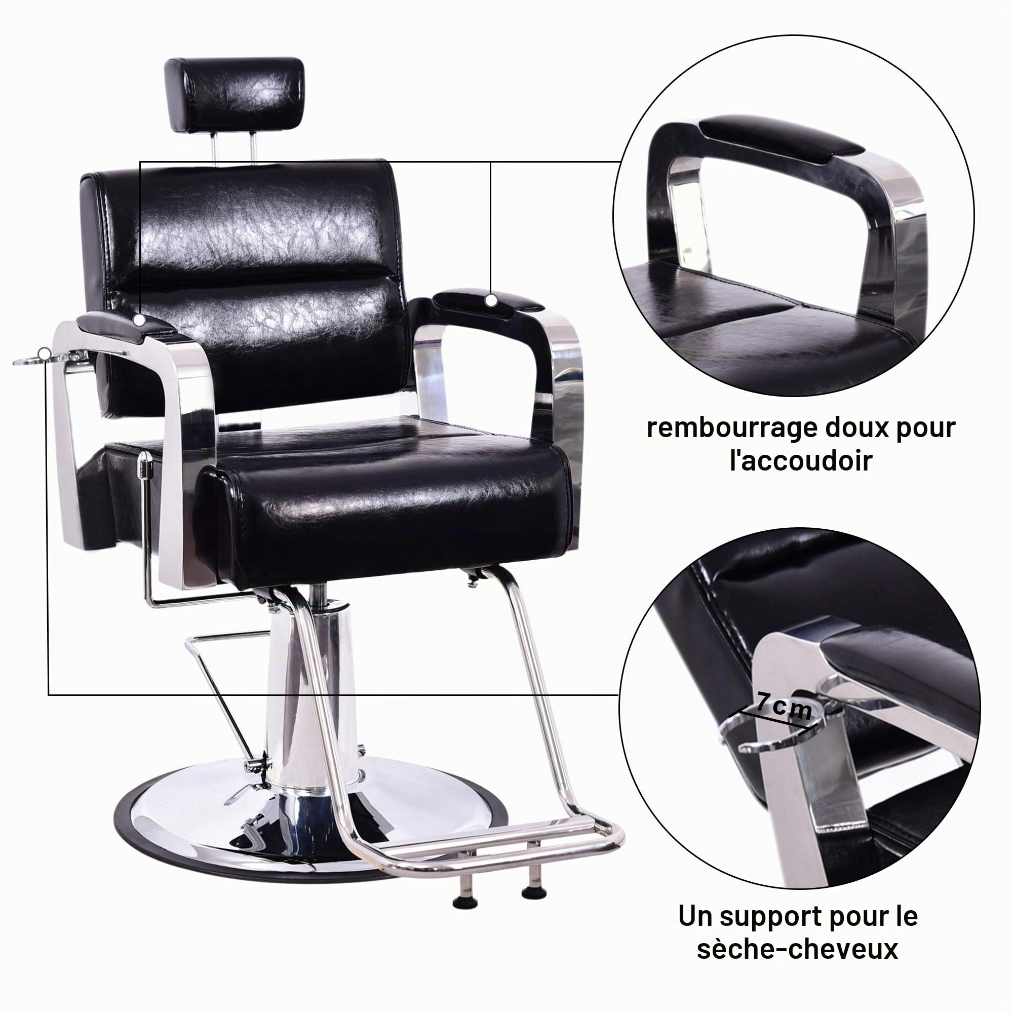 Barberpub Fauteuil de Coiffure 3127BK Simili Cuir Noir