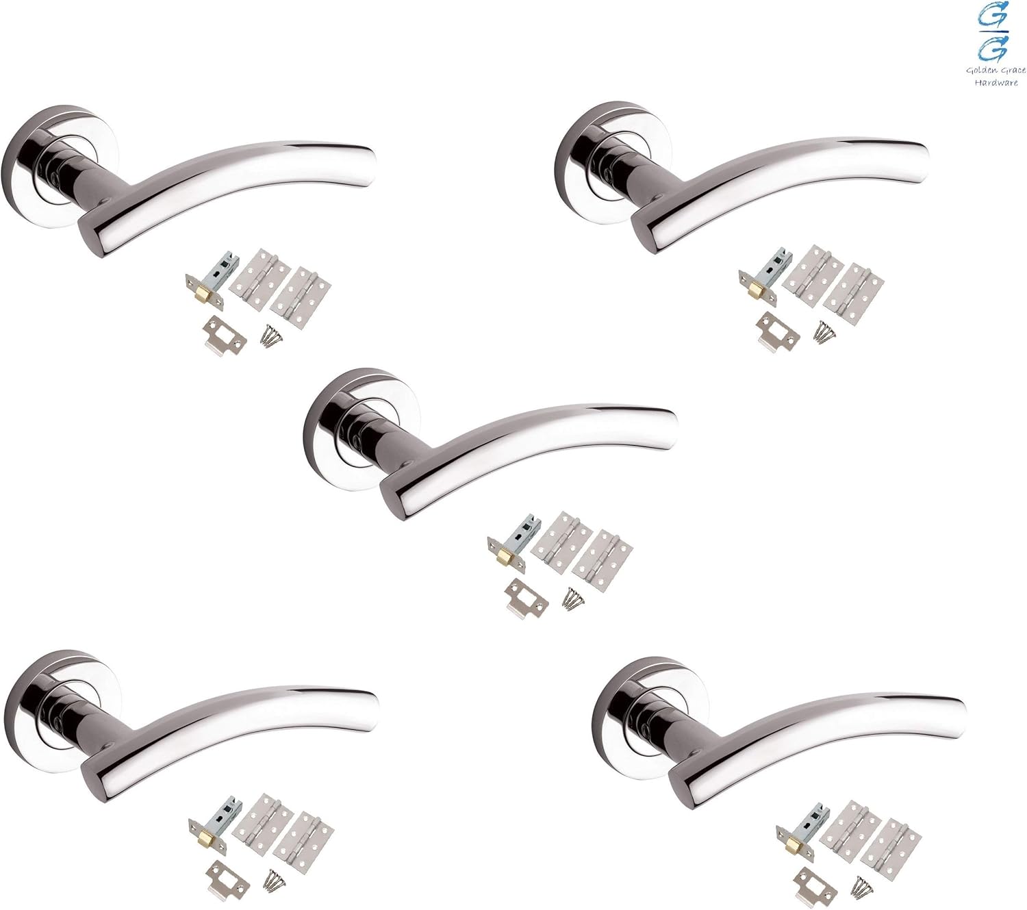 5 Set's Door Handle Pack Internal C/w Latch Hinges Arched TBar Lever