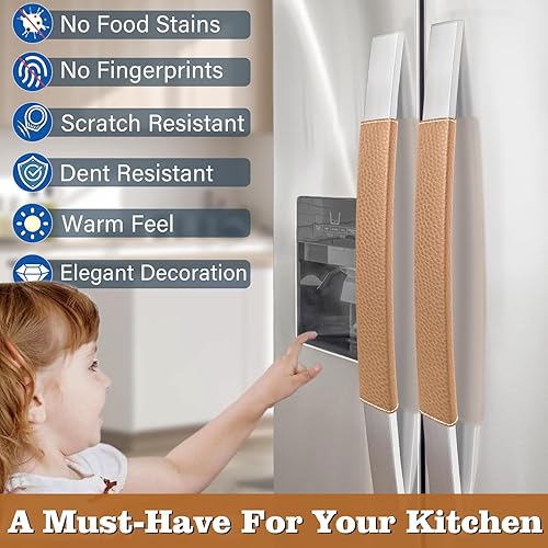 Miniatura 3 de Rikzor Juego de 6 fundas para manijas de puerta de refrigerador, fundas ajustables para manijas de electrodomésticos, mantiene tu cocina limpia,