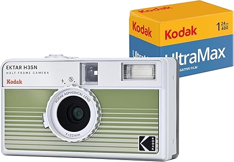 Kodak EKTAR H35N Half Frame Film Camera Bundle with Kodak Ultramax 400/24EXP 35mm Roll Film (Striped Green, Bundle) Kodak EKTAR H35N Half Frame Film Camera Bundle with Kodak Ultramax 400/24EXP 35mm Roll Film (Striped Green, Bundle)