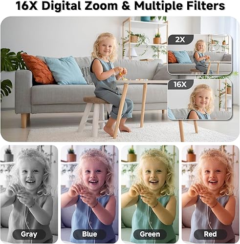 Miniatura 6 de Cámara digital, cámara compacta de 44 MP, cámaras digitales FHD 1080P para apuntar y disparar con zoom de 16X, detección facial, captura de