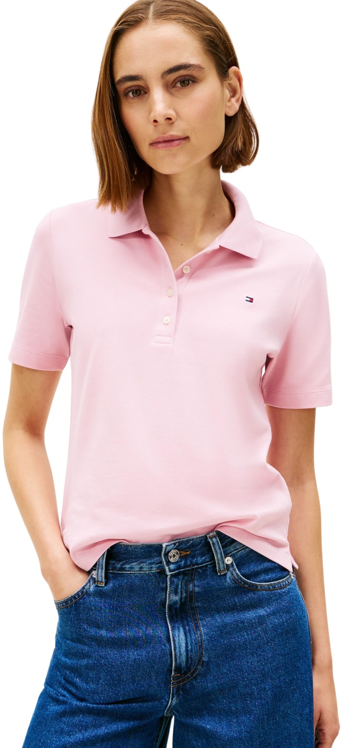 Tommy Hilfiger Women's 1985 REG Pique Polo SS WW0WW43224 S/S Polo, Pink (Bonita Pink), XXL
