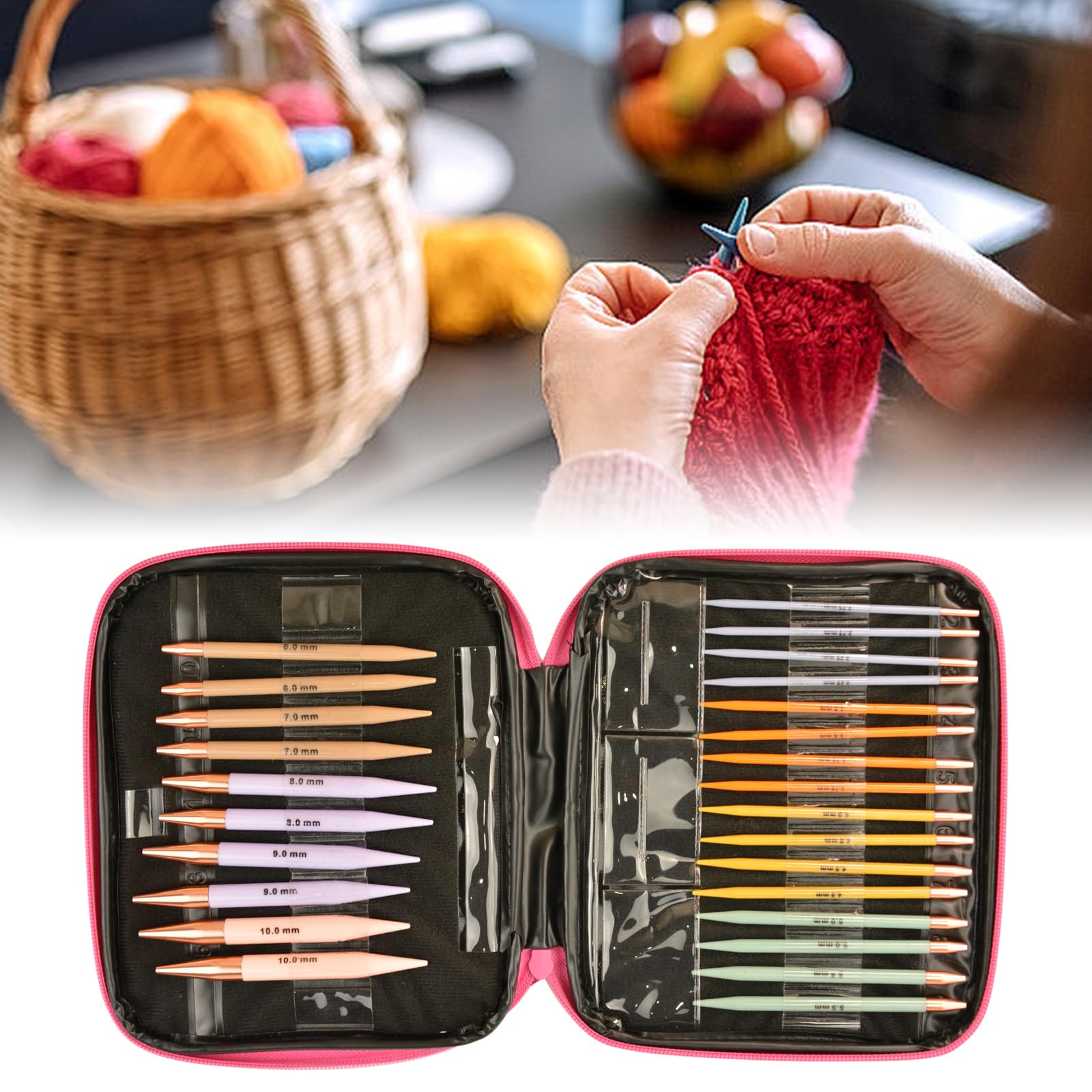 13 Paar Stricknadeln Set, Aluminium Auswechselbare Rundstricknadeln Set mit ergonomischen Griffen 2,75-10 mm, Abnehmbare Kreisförmige Austauschbare Stricknadeln für handgefertigtes DIY-Stricken
