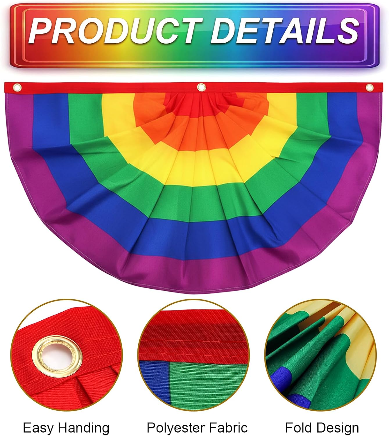 Fasmov 10 Pieces Pride Bunting Flag, 1.5 x 3 Ft Rainbow Pleated Fan Flag Banner Rainbow Polyester Flag, Rainbow Flag Bunting for Holiday Indoor Outdoor Hanging Decor