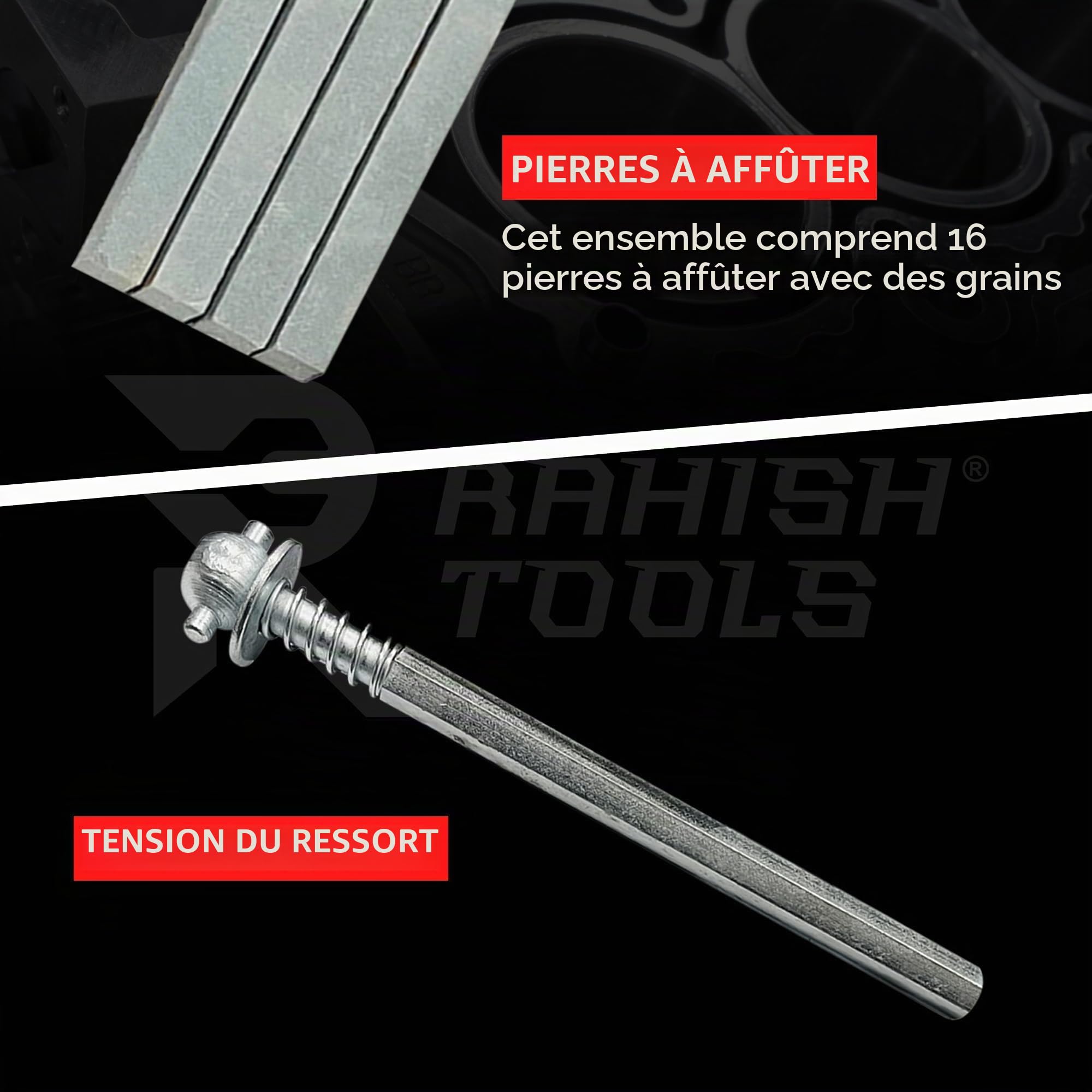 Kit de rodage de cylindre de moteur 62 mm à 88 mm - Kit d'outils de meulage manuel réglable avec 16 pierres - Tailles : 3" x 3/8" x 3/8" - Convient aux moteurs de voiture de taille