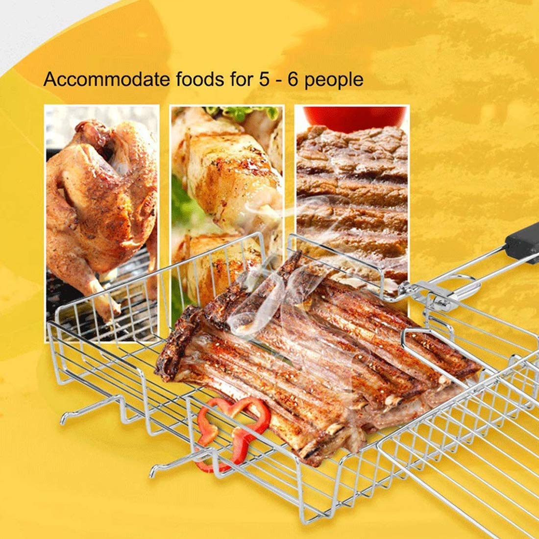 RWRAPS Cestello per grigliate per Barbecue, Cestello per griglia per Barbecue Portatile Pieghevole in Acciaio Inossidabile per Pesce arrosto Verdure Bistecca di gamberi, con Custodia, 31X25x5,5 cm
