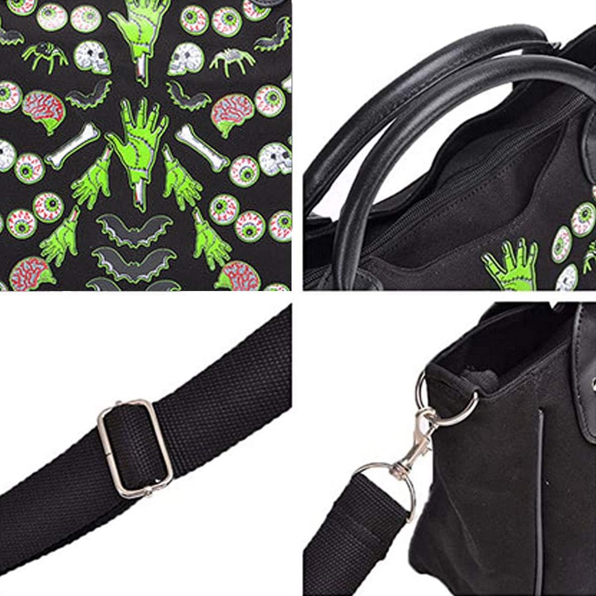 Women Punk Rivet Handbag Purse Canvas Tote Shoulder Crossbody Bag Large Capacity Satchel Black