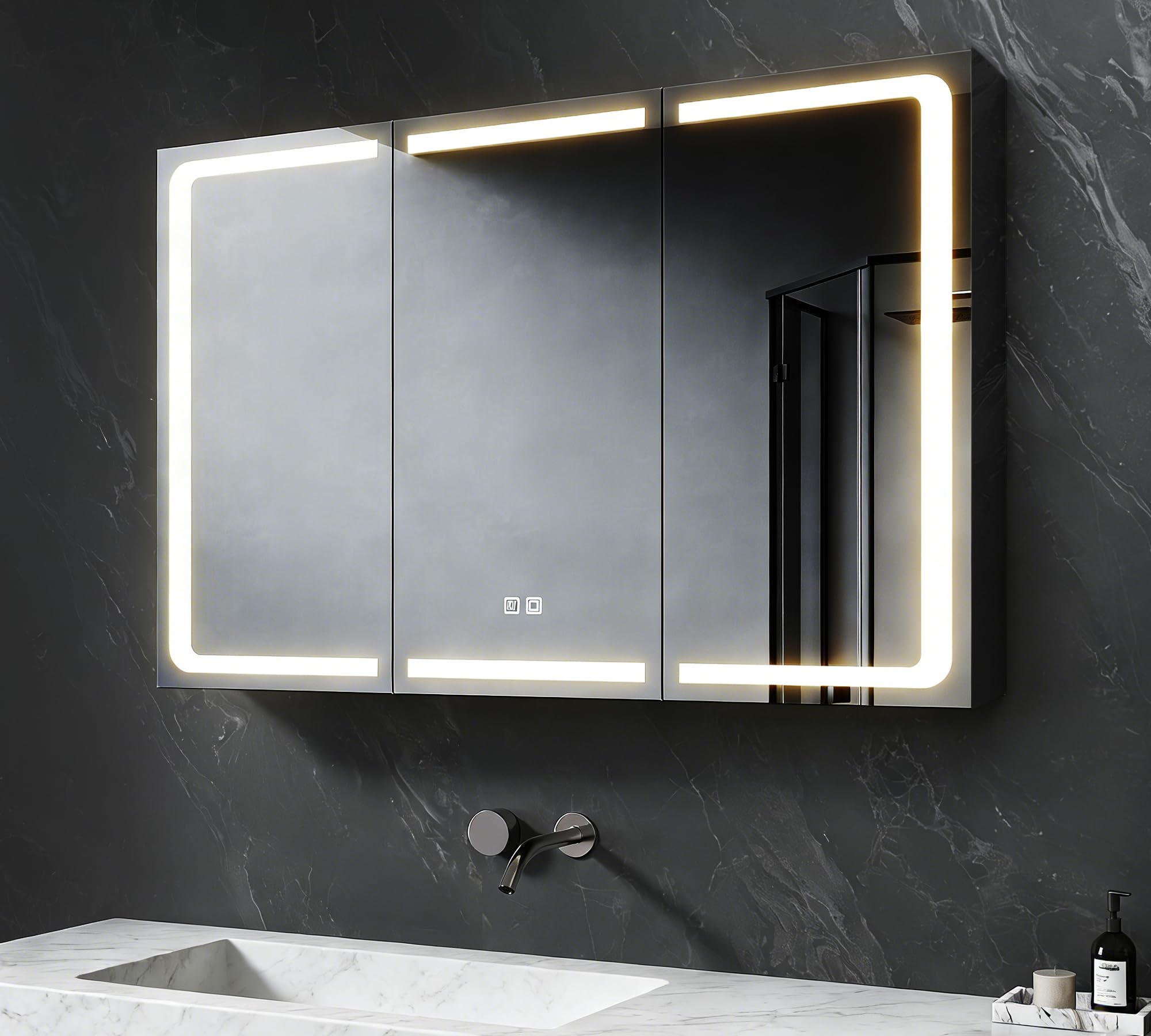 SVNR Spiegelschrank Bad 100x60x13cm Premium-Lichteffekt: 50% erhöhte Helligkeit