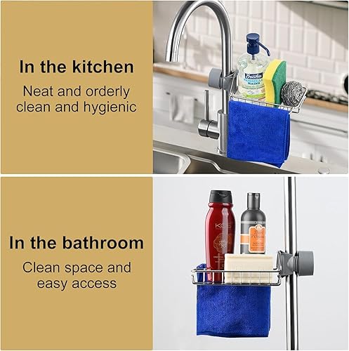 Miniatura 6 de PARACITY Sponge Holder for Kitchen Sink, Over Faucet Kitchen Sink Organizer, Stainless Steel Sink Caddy with Towel Rack, Faucet Rack for Kitchen
