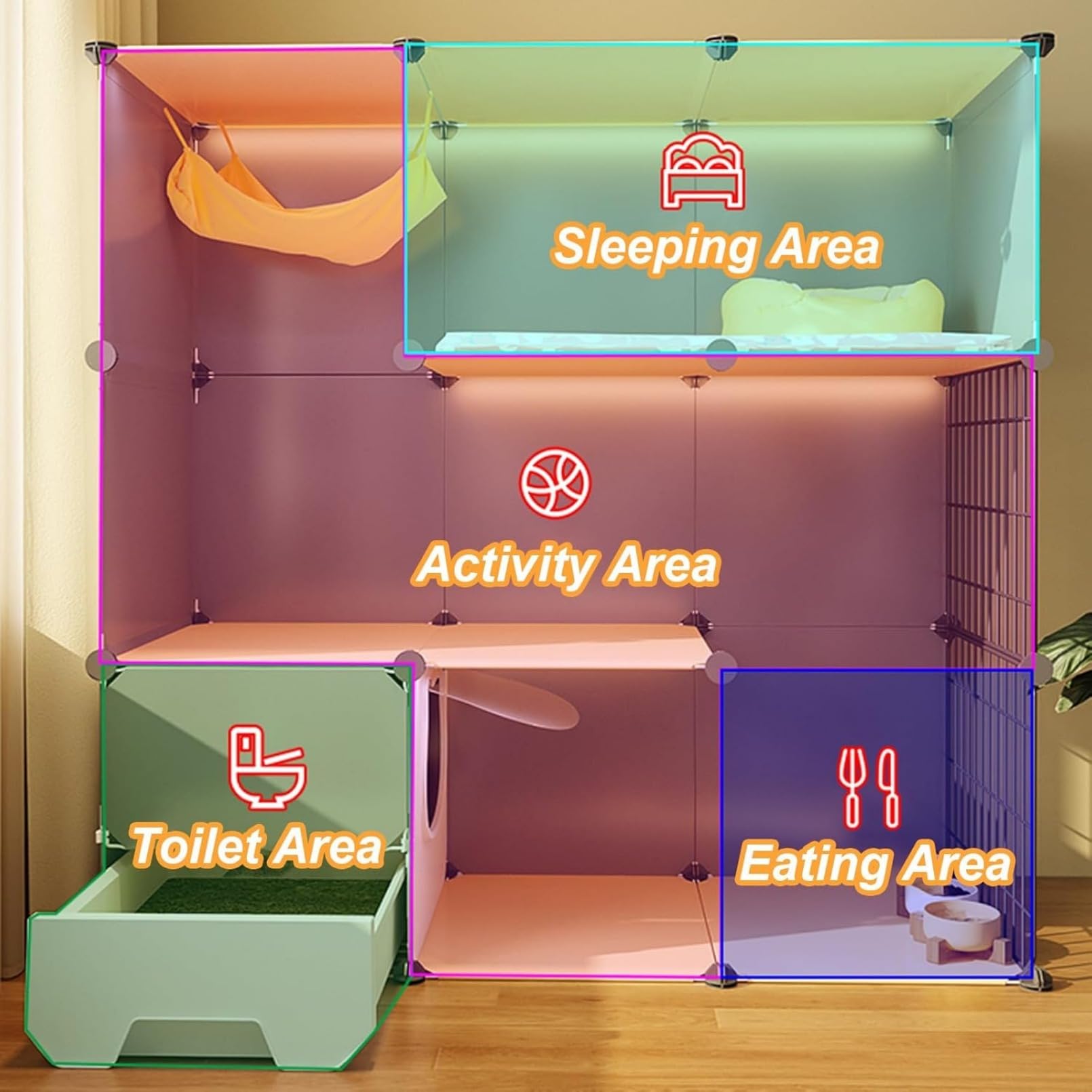 Amazon.co.jp: Hueyaus ゲージ 猫用トイレ付きケージ、3段運動