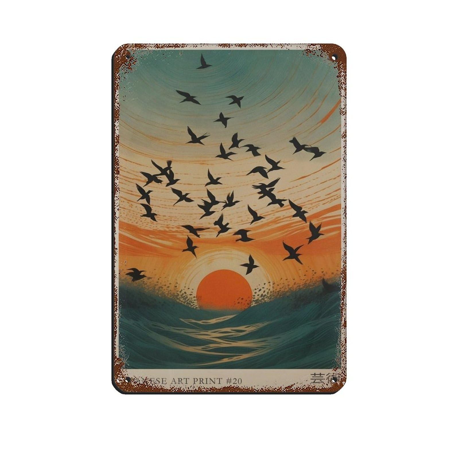 Japanese Sunset Landscape Poster Retro Poster Metal Tin Sign Chic Art Retro Iron Painting Bar People Cave Cafe Family Garage Poster Wall Decoration 8x12inch(20x30cm)