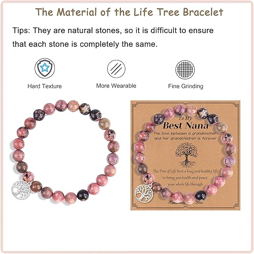 Vista 4 de AnChang Regalos para mujer, pulsera elástica de piedra natural, regalos para abuelaabuelaabuelaniñeramimiabuelitanonnagigigi, pulsera de cuentas