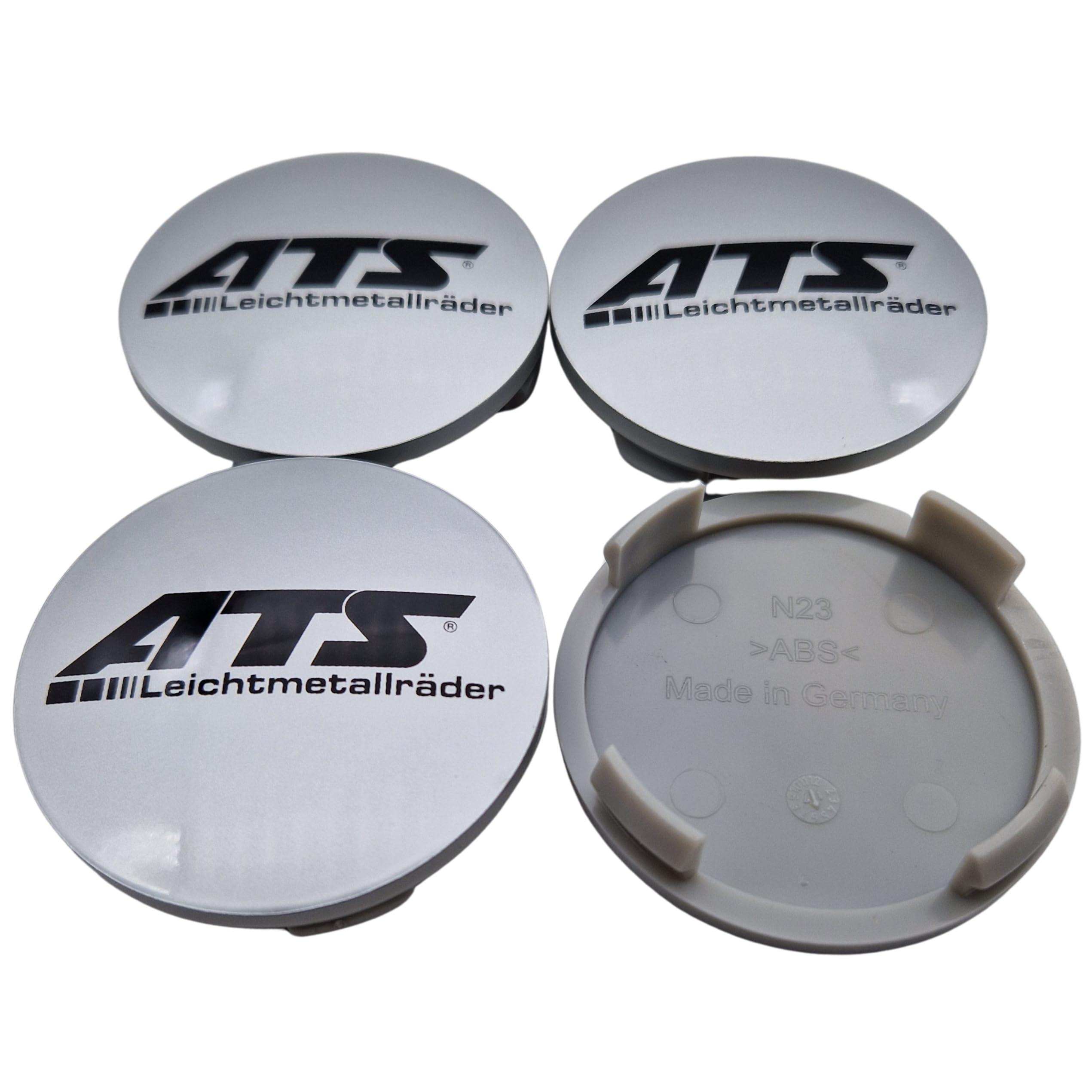 ATS Lot de 4 cache-moyeux 60 mm argent (N23) avec logo noir