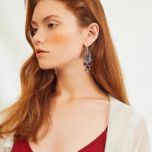 Miniatura 5 de Aretes colgantes ligeros con borla de esmalte de plata estilo nacional, estilo nacional, estilo retro, aleación natural, aretes de gancho para mujer