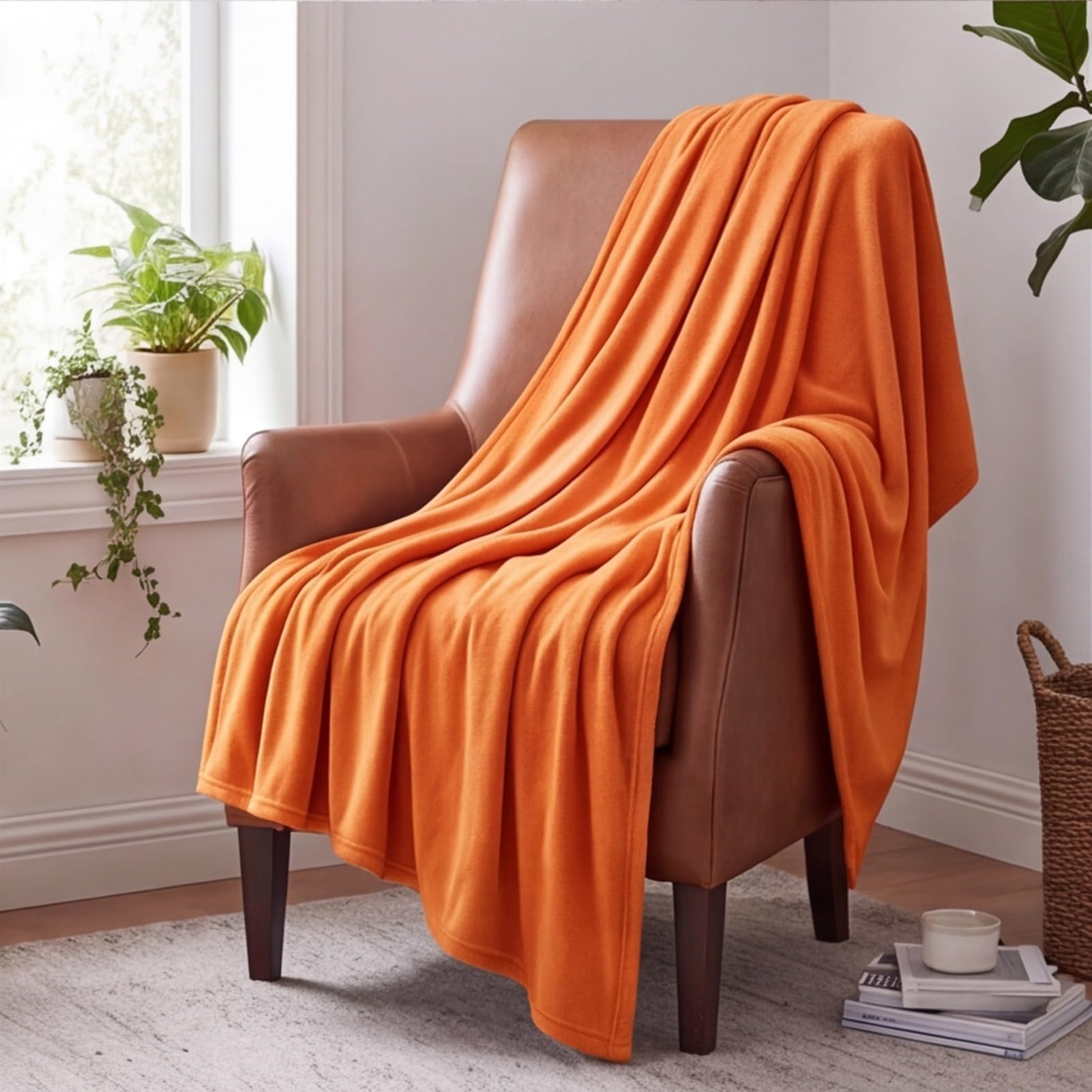 YXRS Fleece Throw Blanket 95 x 155 cm Polyester Fleece Throw Blanket for Sofa Soft Cosy Fluffy for Bed Settees Armchairs, Orange